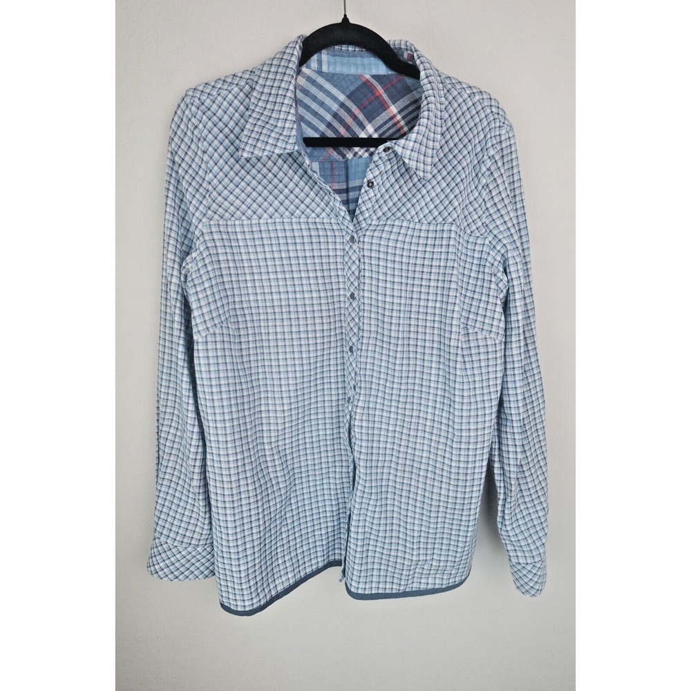 Vintage Men's Cowboy Western Silver Snap Plaid Blue Contrast Long L Sleeve Shirt